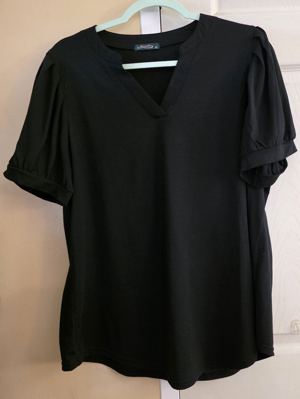 Black Puff Sleeve V-Neck Top